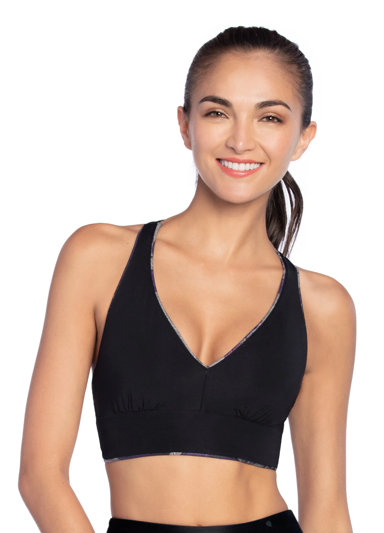 Maaji Whispering Flora Gray Reversible Low Impact Sports Bra