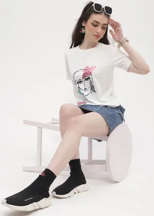 Madame Graphic Print White Regular T-Shirt