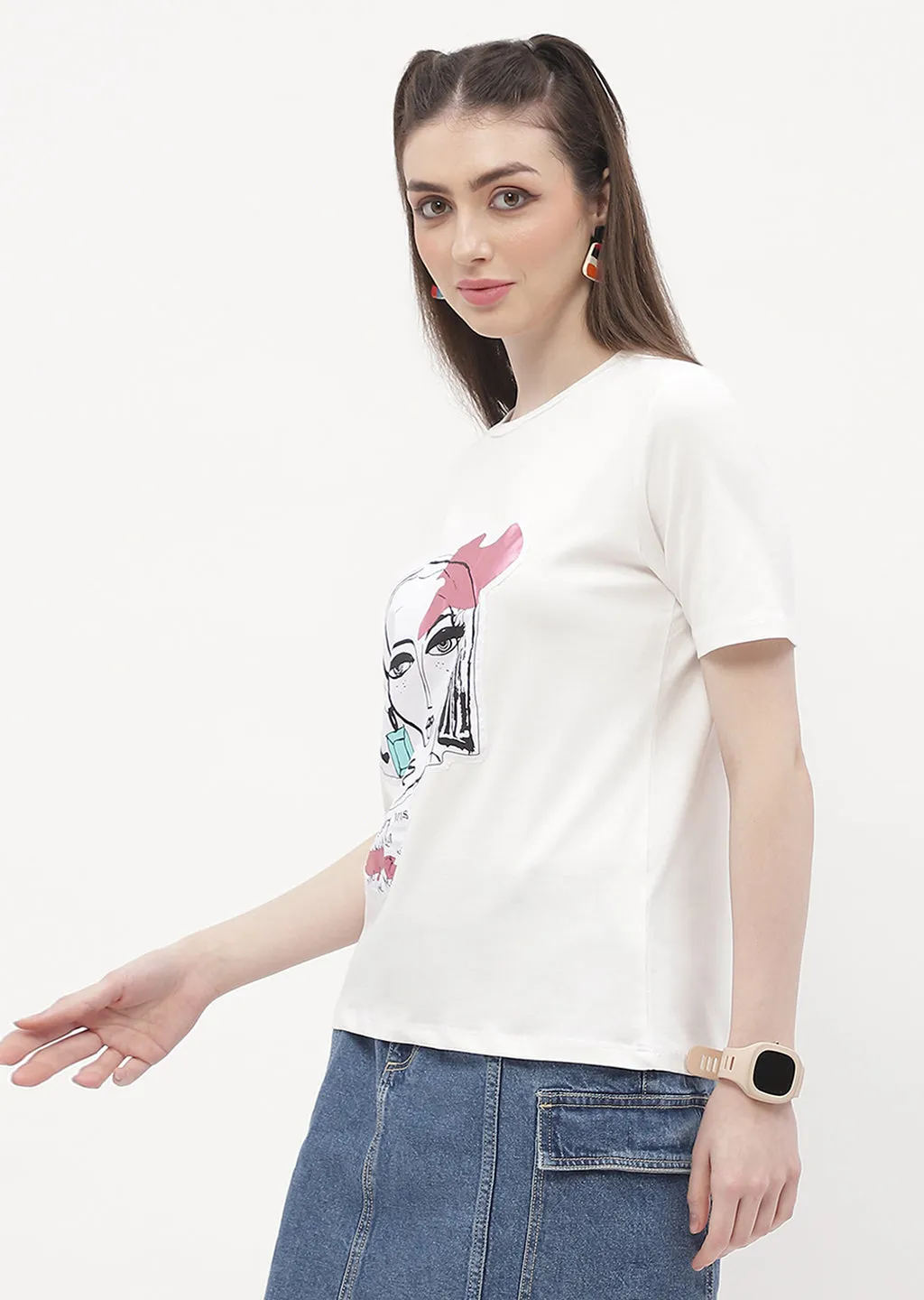 Madame Graphic Print White Regular T-Shirt