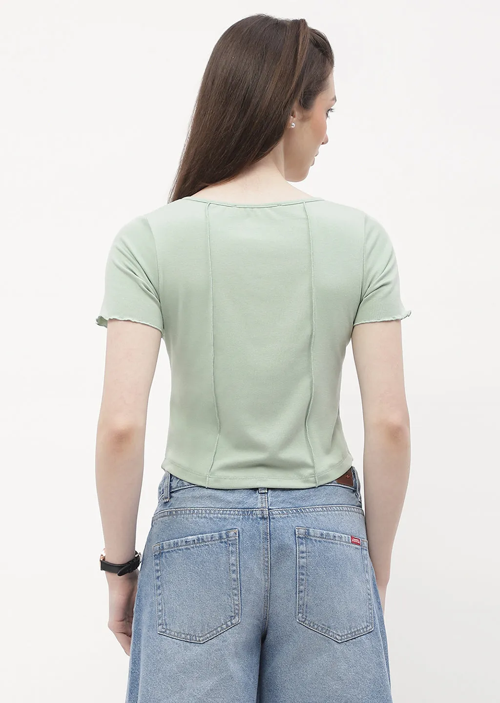 Madame Solid Mint Green Corset Style Top