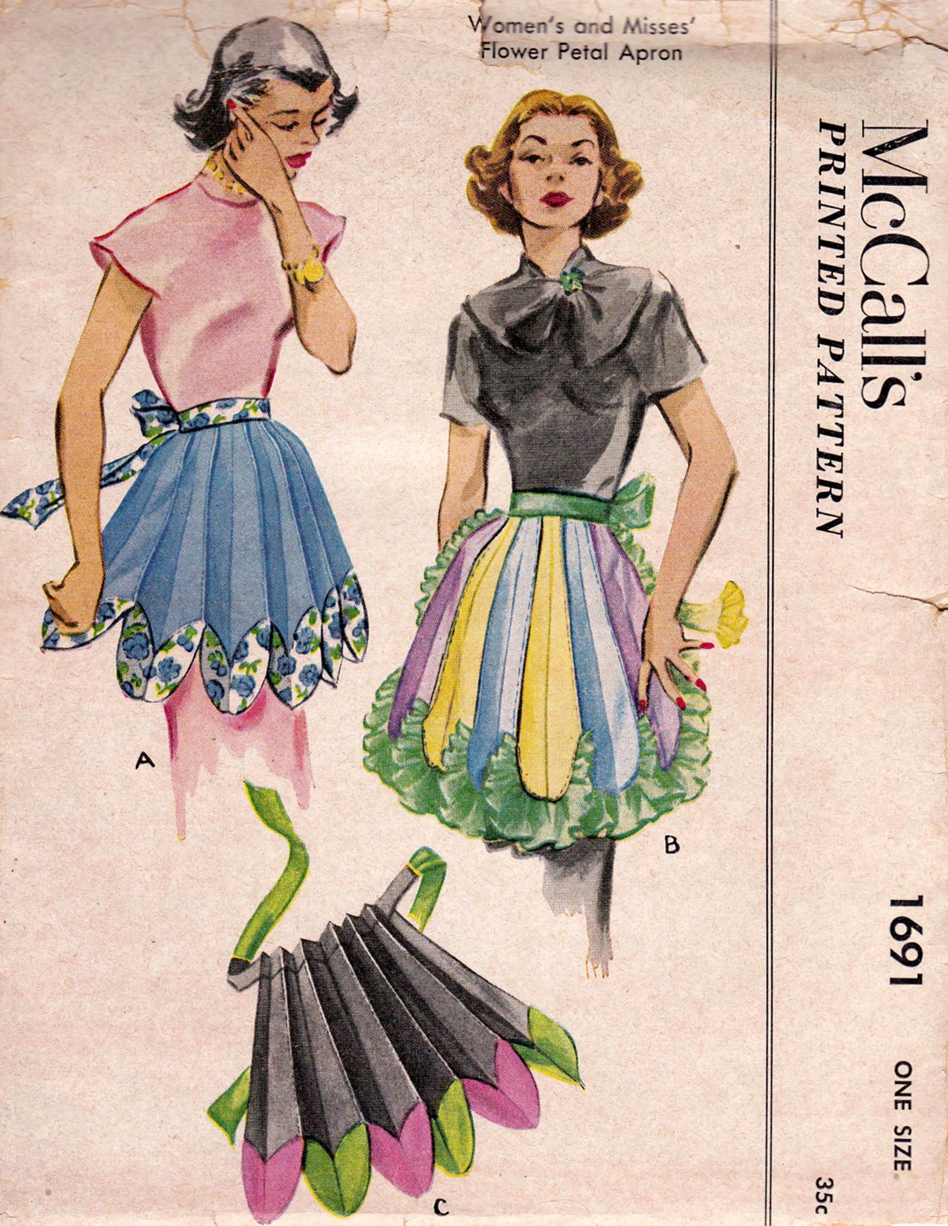 McCall's 1691 Womens Novelty Flower Petal Apron 1950s Vintage Sewing Pattern ONE SIZE