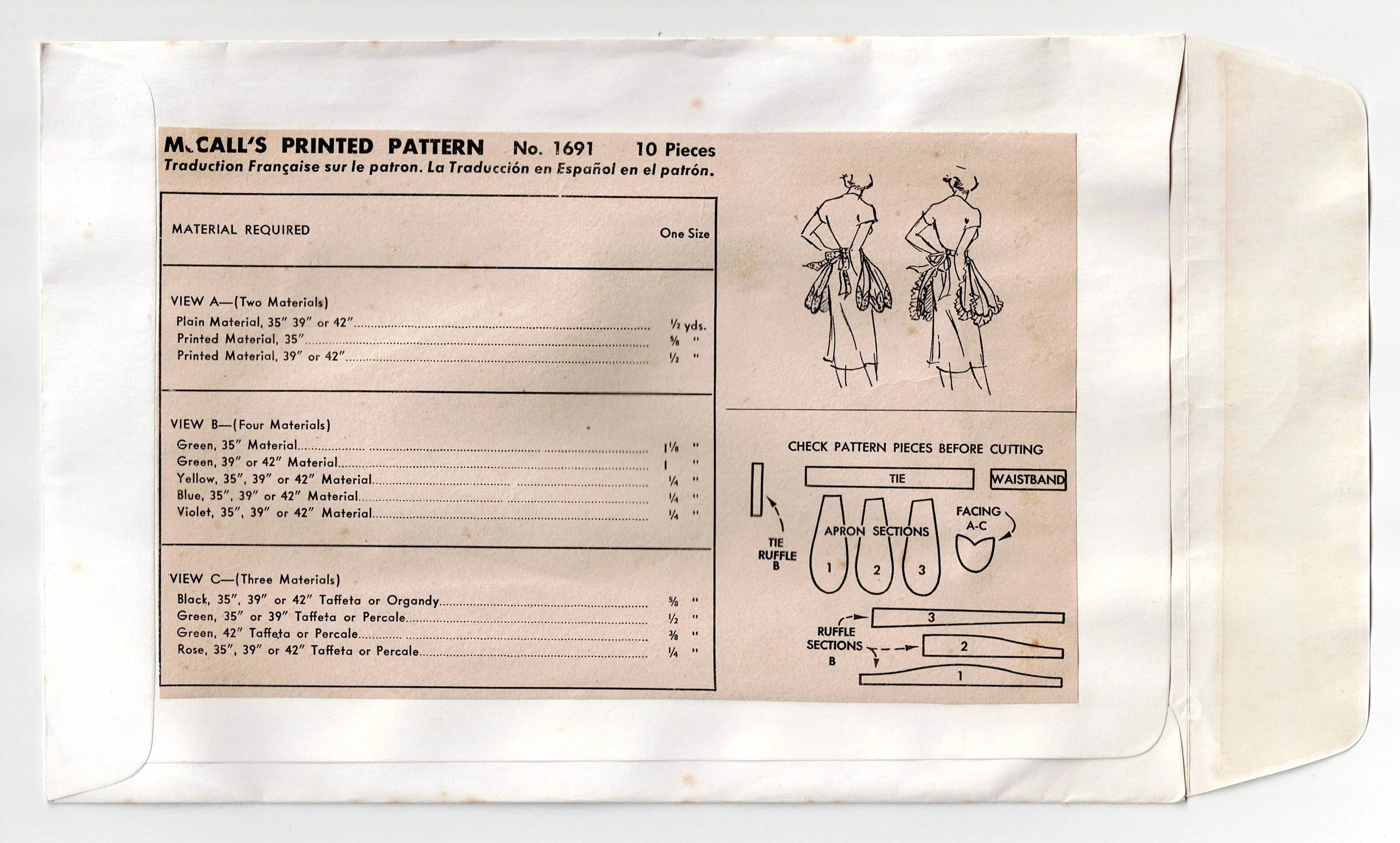 McCall's 1691 Womens Novelty Flower Petal Apron 1950s Vintage Sewing Pattern ONE SIZE