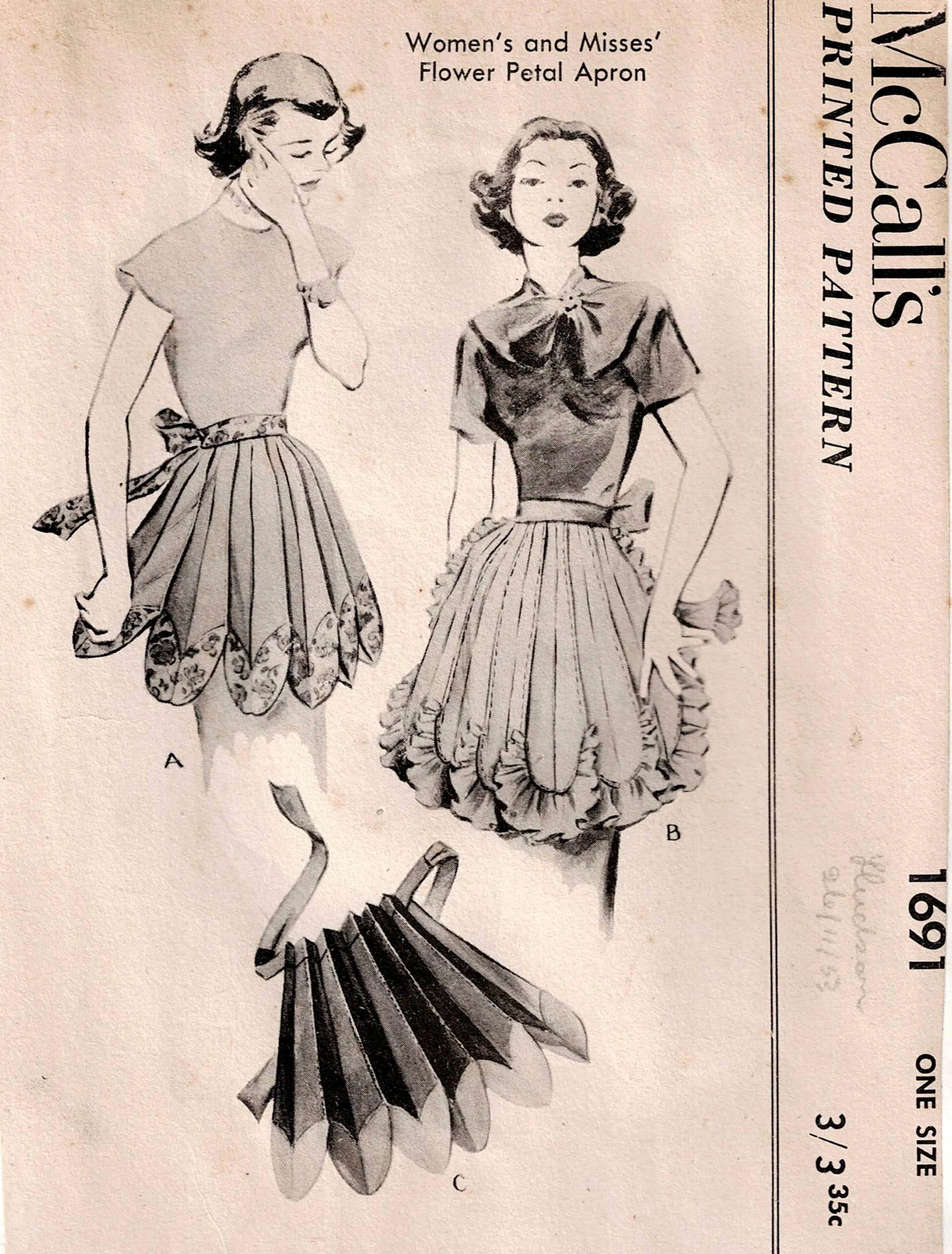 McCall's 1691 Womens Novelty Flower Petal Apron 1950s Vintage Sewing Pattern ONE SIZE