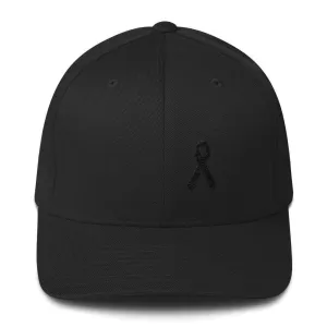 Melanoma & Skin Cancer Awareness Twill Flexfit Fitted Hat with Black Ribbon