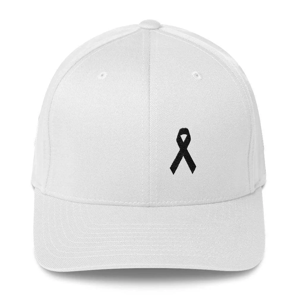 Melanoma & Skin Cancer Awareness Twill Flexfit Fitted Hat with Black Ribbon