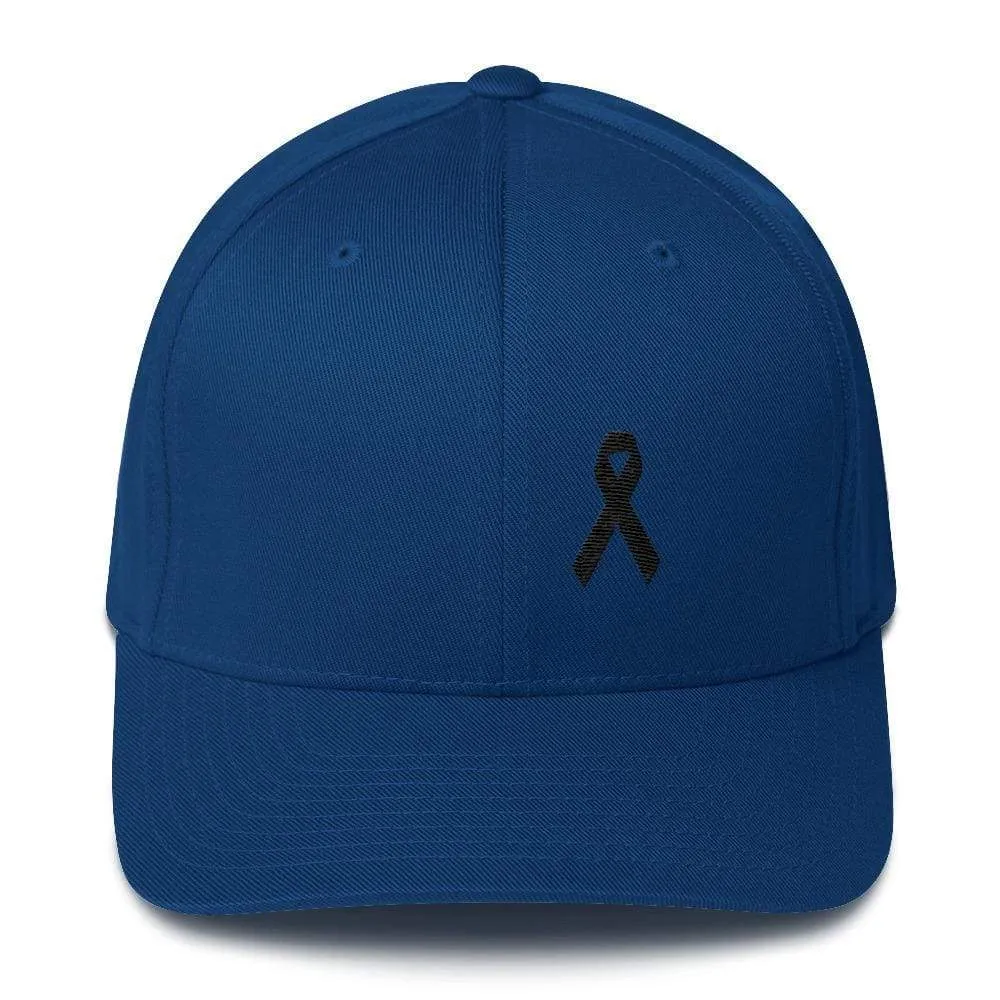 Melanoma & Skin Cancer Awareness Twill Flexfit Fitted Hat with Black Ribbon