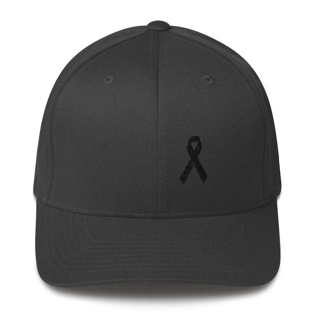 Melanoma & Skin Cancer Awareness Twill Flexfit Fitted Hat with Black Ribbon