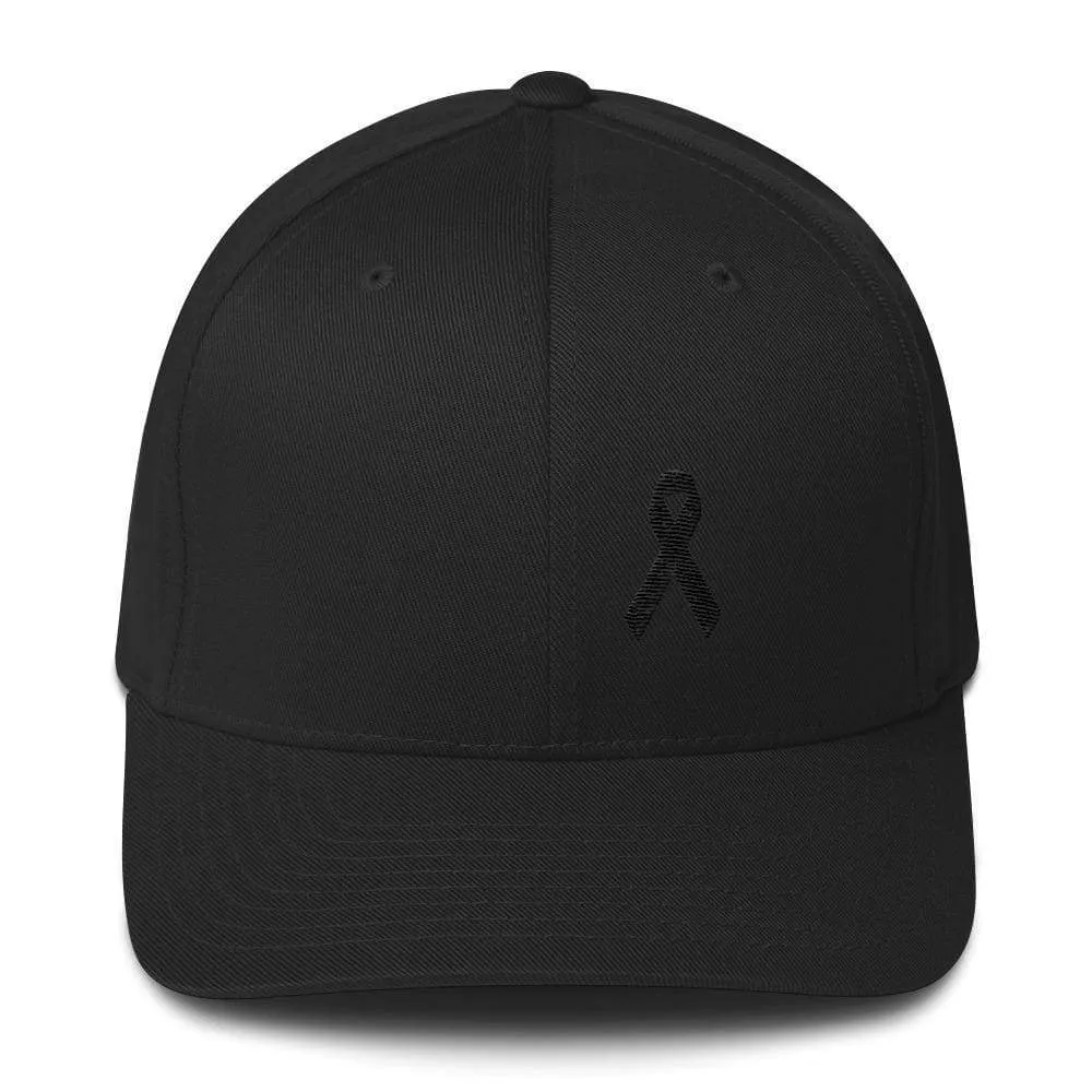 Melanoma & Skin Cancer Awareness Twill Flexfit Fitted Hat with Black Ribbon