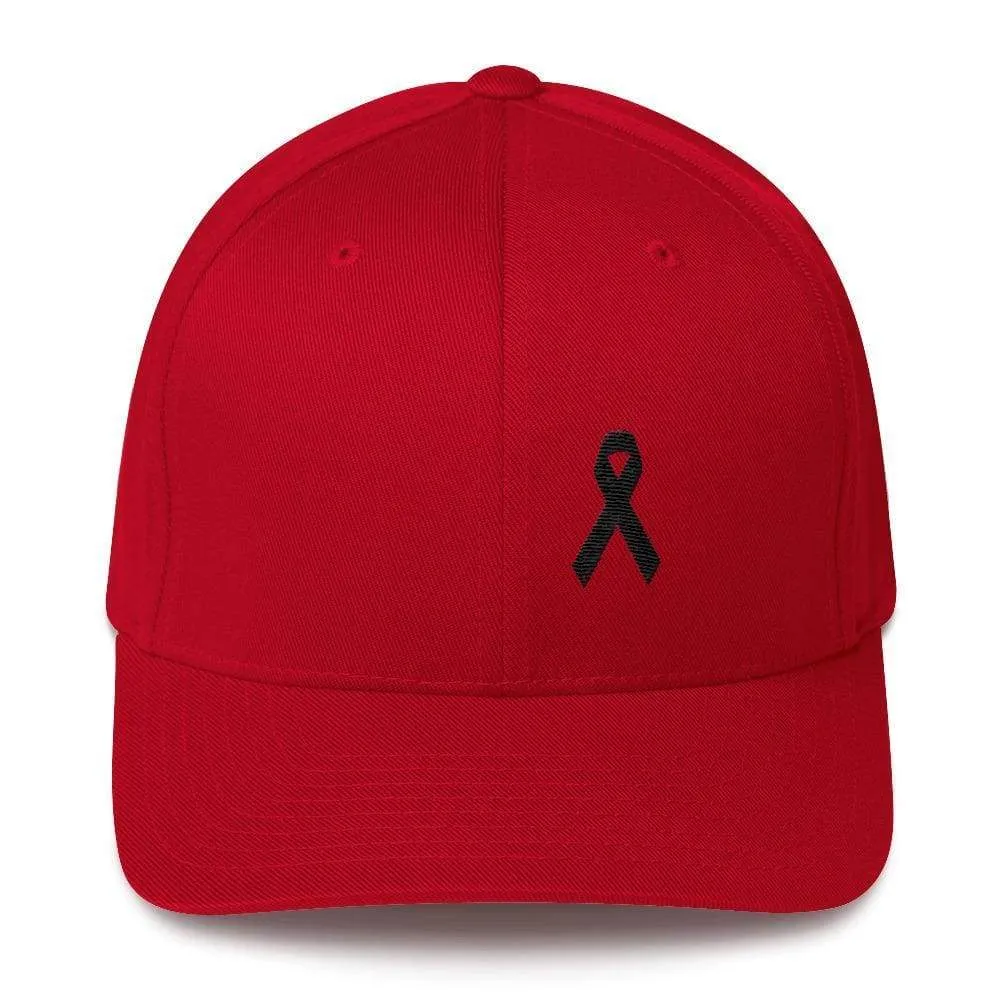 Melanoma & Skin Cancer Awareness Twill Flexfit Fitted Hat with Black Ribbon