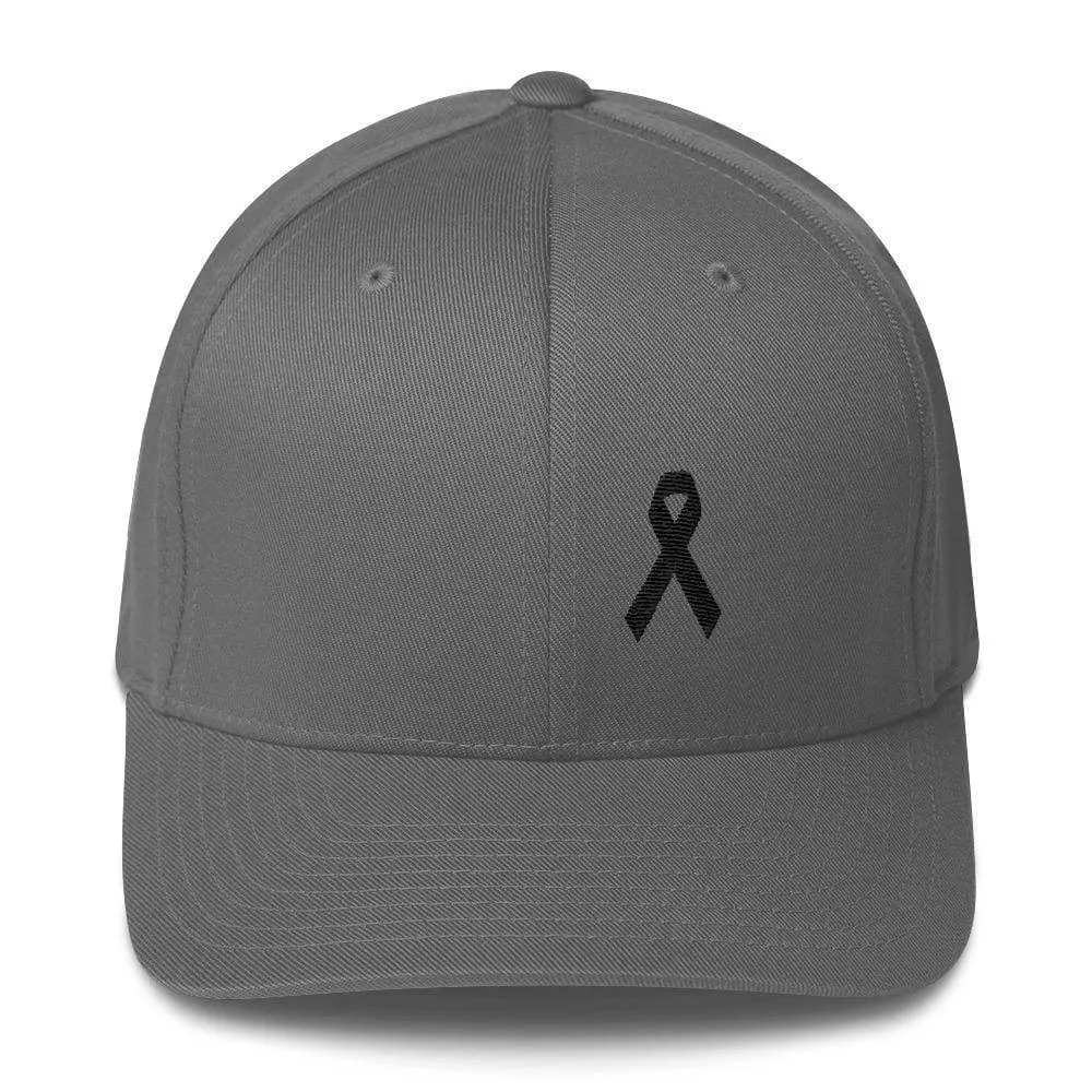 Melanoma & Skin Cancer Awareness Twill Flexfit Fitted Hat with Black Ribbon