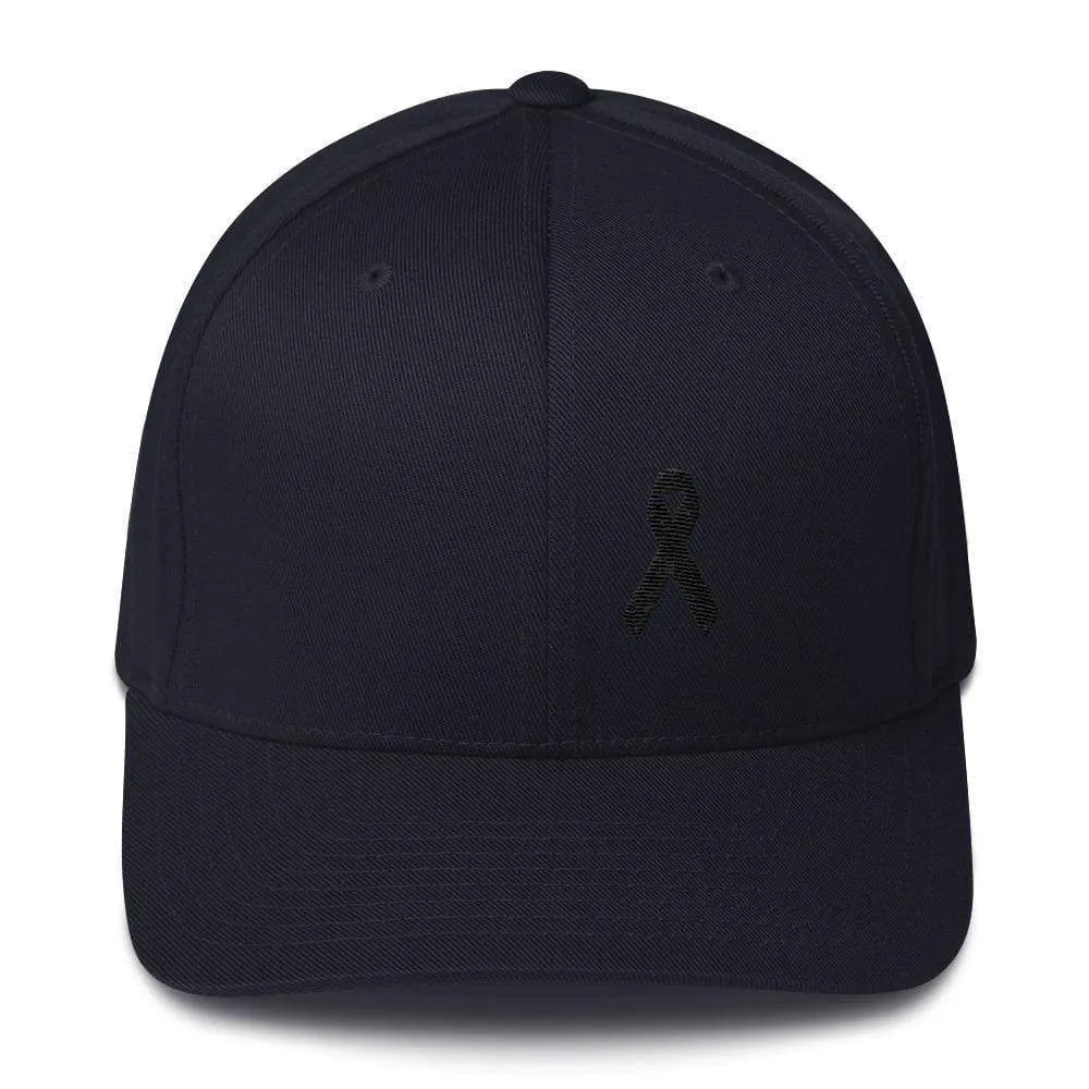 Melanoma & Skin Cancer Awareness Twill Flexfit Fitted Hat with Black Ribbon