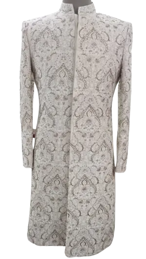 Mens Ivory Hand Embellished Sherwani Set
