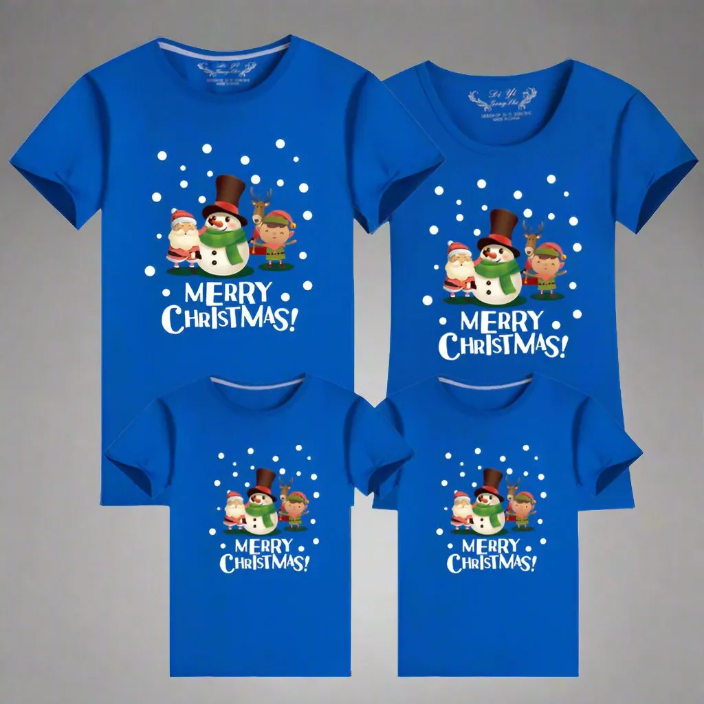 Merry Christmas Matching Family T-Shirts – Festive Snowman, Santa, and Elf Holiday Tops