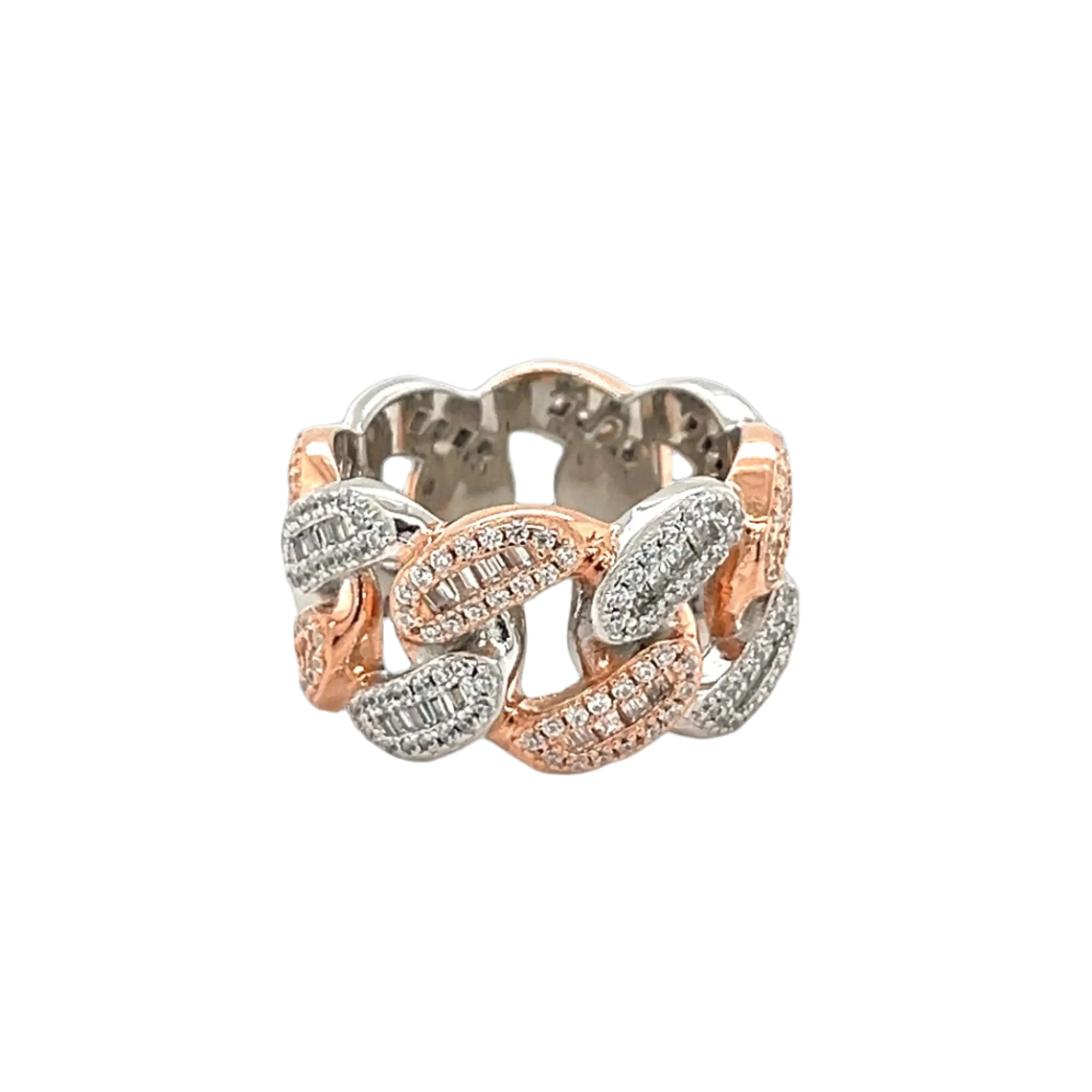 Miami Cuban Silver Gleam Chain Link Baguette Cubic Zirconia Ring - C103069