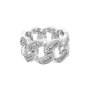 Miami Cuban Silver Gleam Chain Link Baguette Cubic Zirconia Ring - C103069