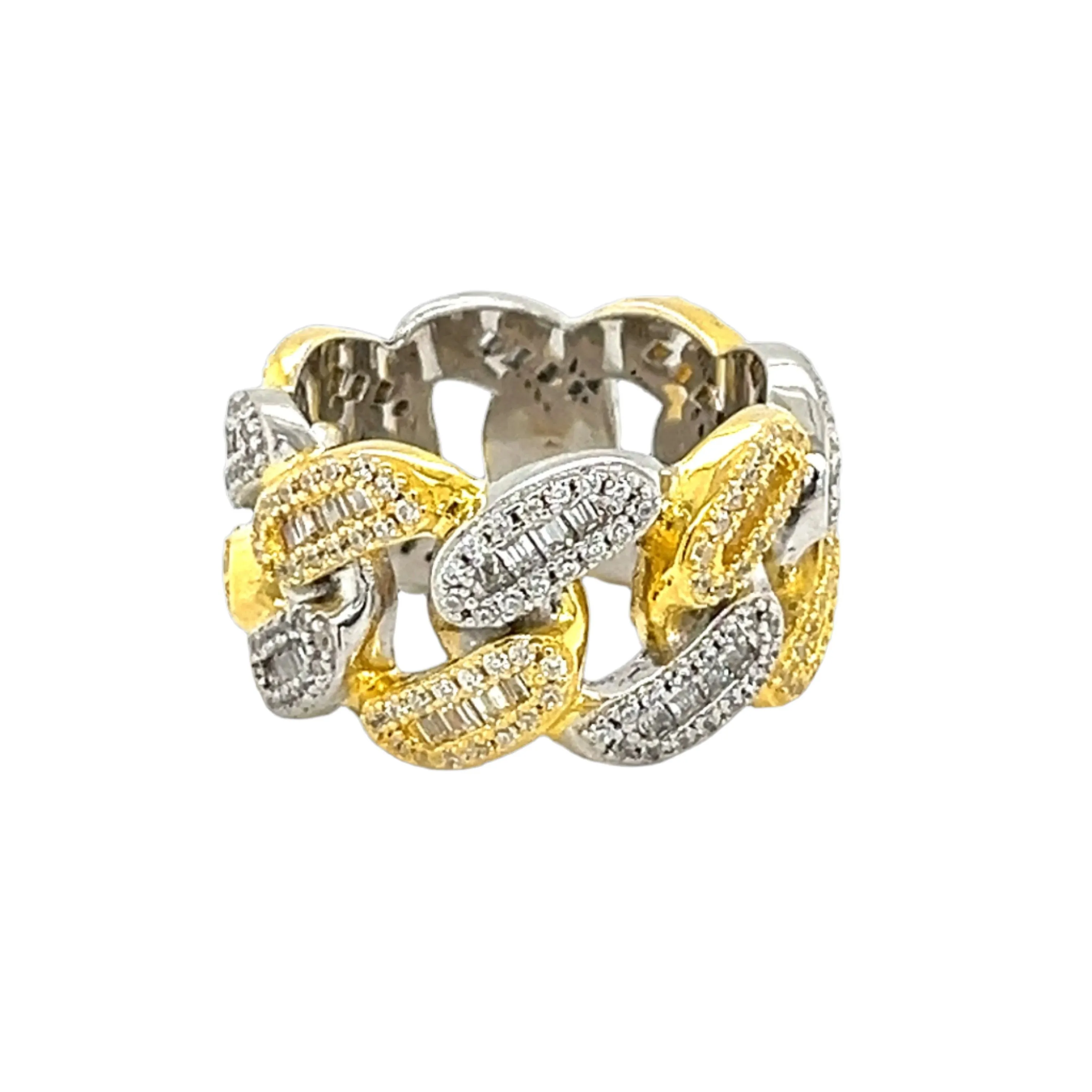 Miami Cuban Silver Gleam Chain Link Baguette Cubic Zirconia Ring - C103069