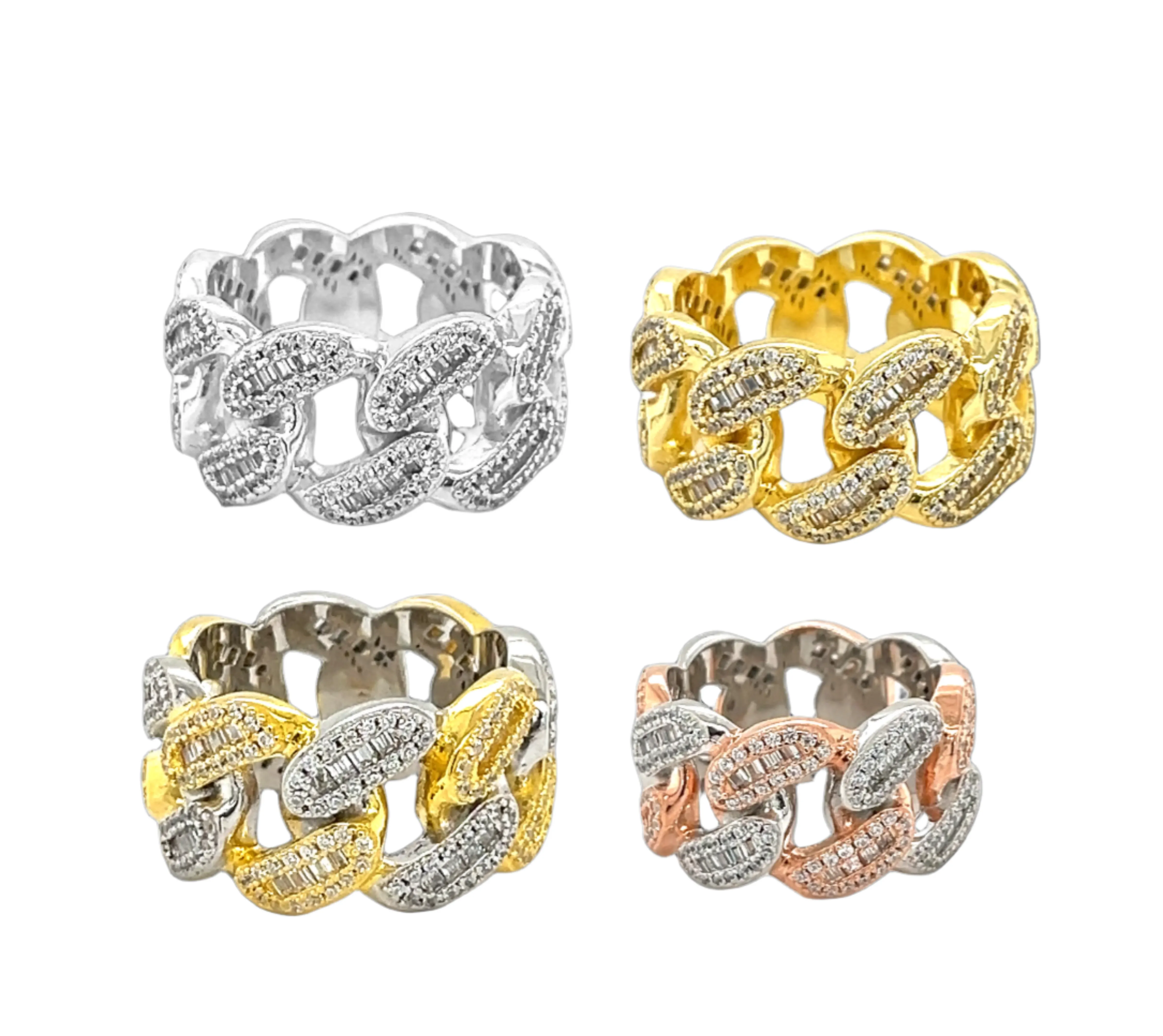 Miami Cuban Silver Gleam Chain Link Baguette Cubic Zirconia Ring - C103069