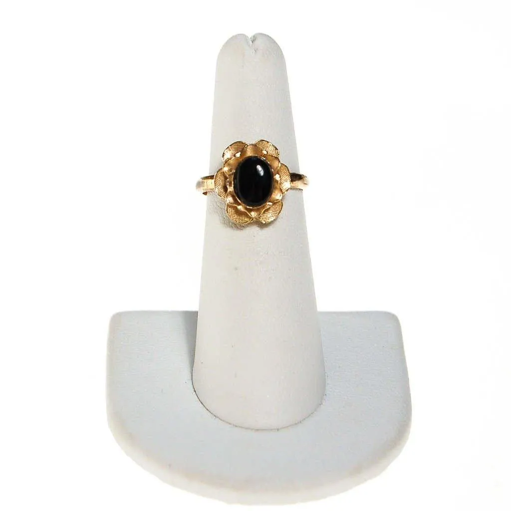 Mid Century Modern Gold Oval Ring with Black Onyx Center