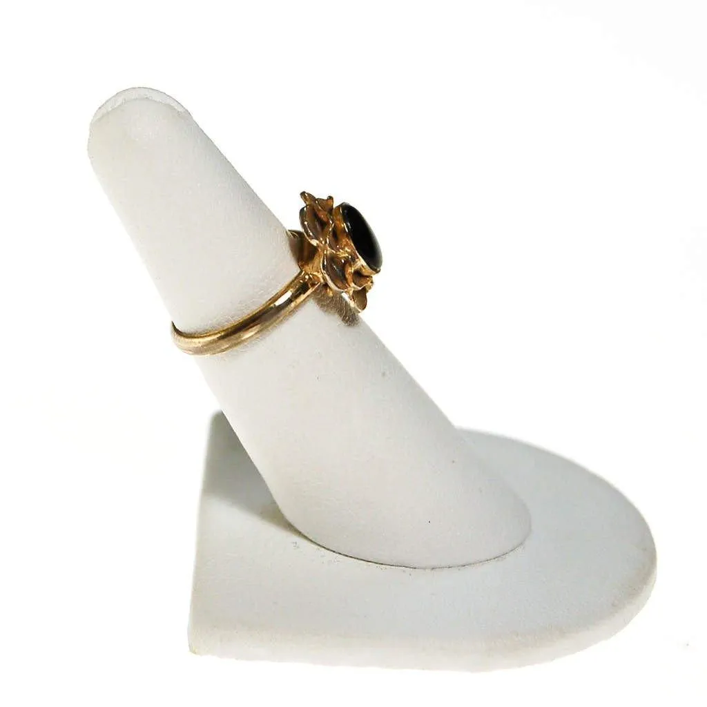 Mid Century Modern Gold Oval Ring with Black Onyx Center