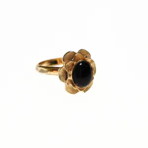 Mid Century Modern Gold Oval Ring with Black Onyx Center