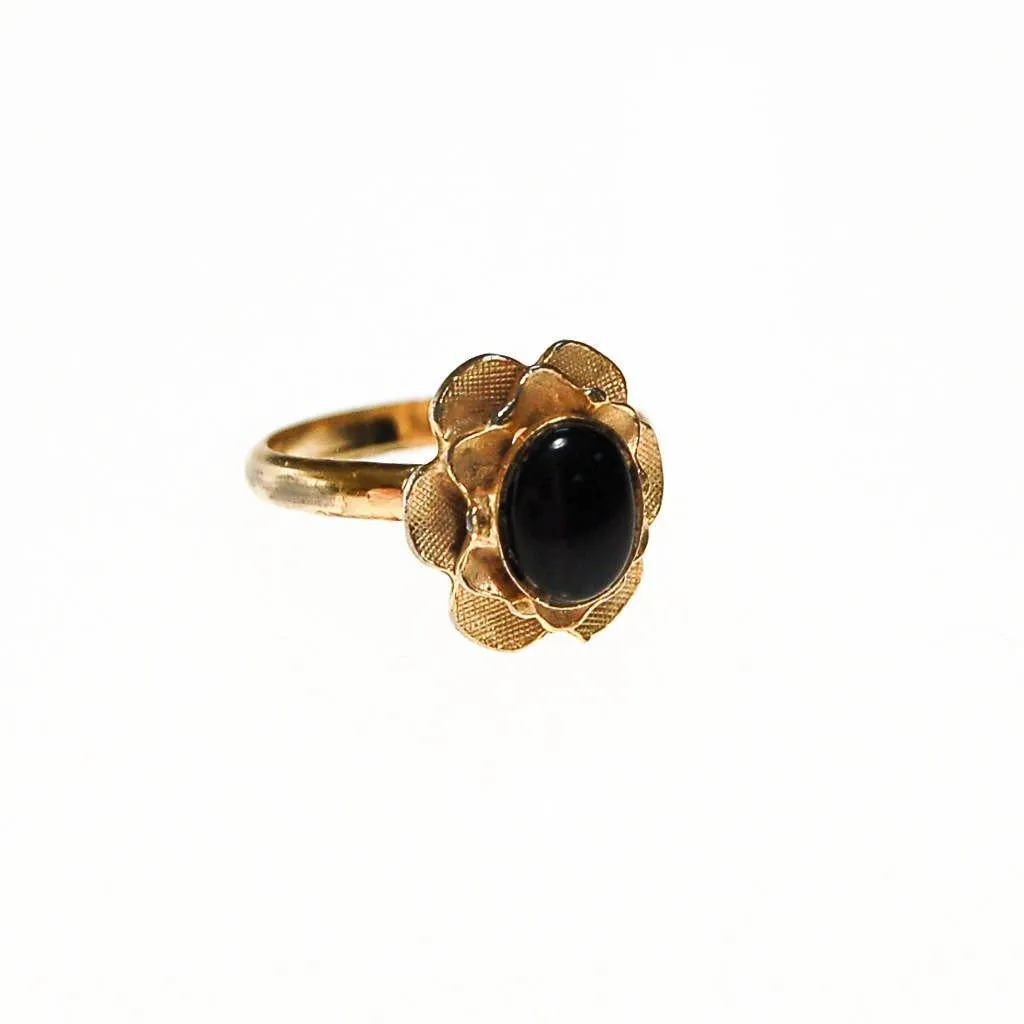 Mid Century Modern Gold Oval Ring with Black Onyx Center