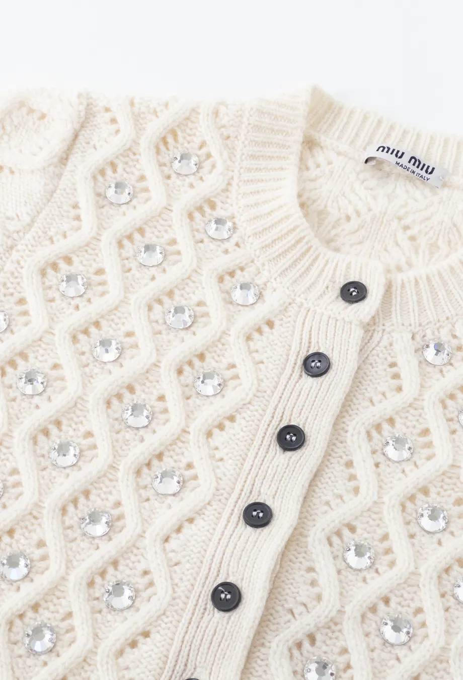 Miu Miu Rhinestone Embellished Cropped Cashmere Cardigan