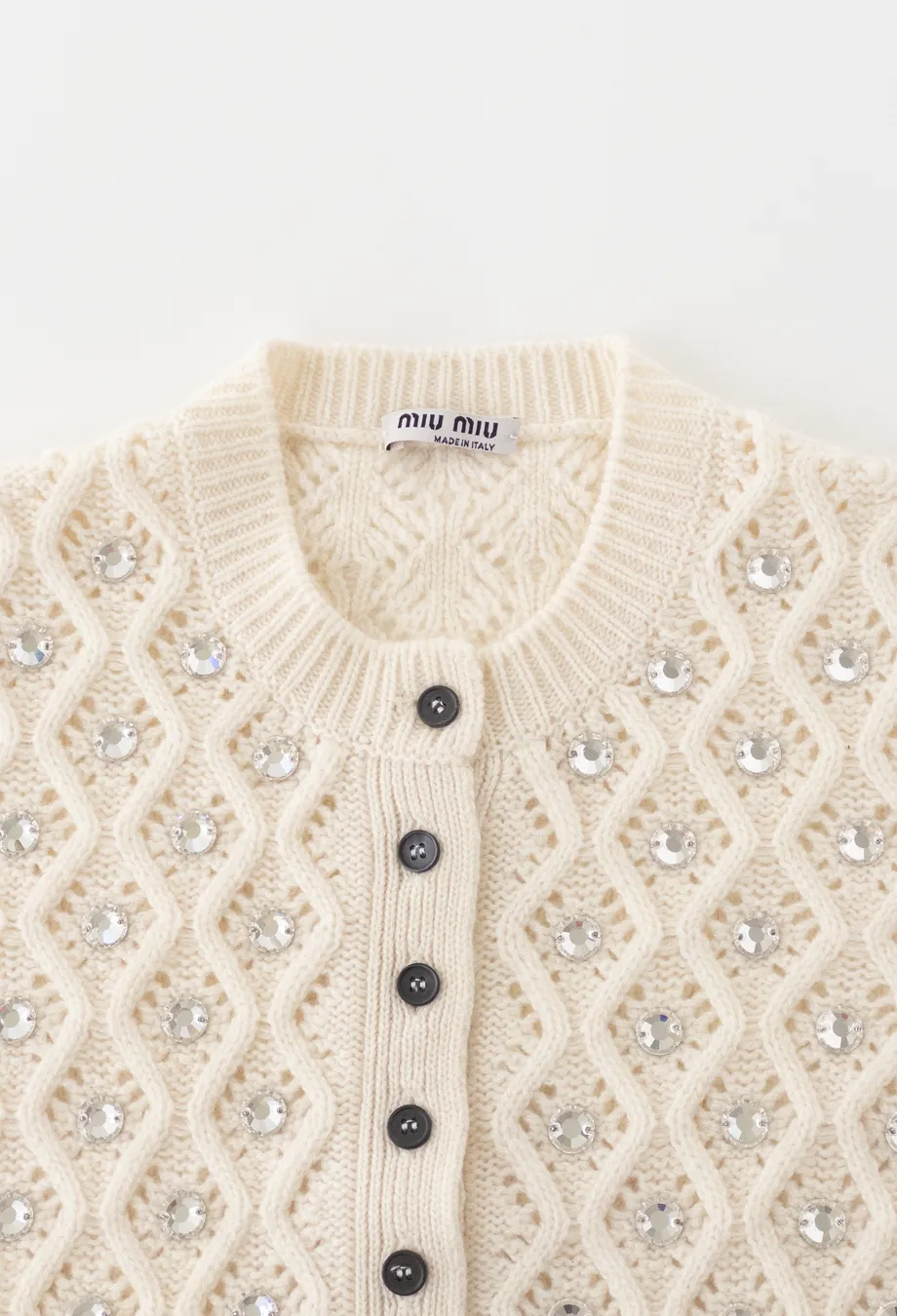Miu Miu Rhinestone Embellished Cropped Cashmere Cardigan