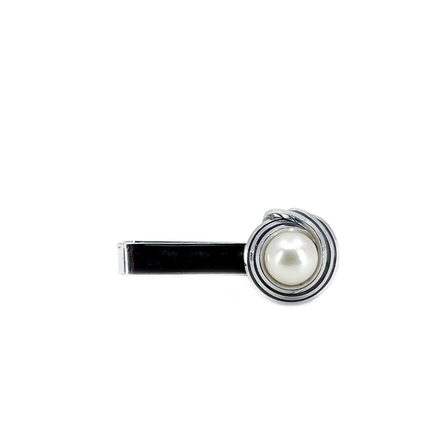 Modernist Vintage Men's Japanese Saltwater Akoya Cultured Pearl Twist Tie Bar- Sterling Silver