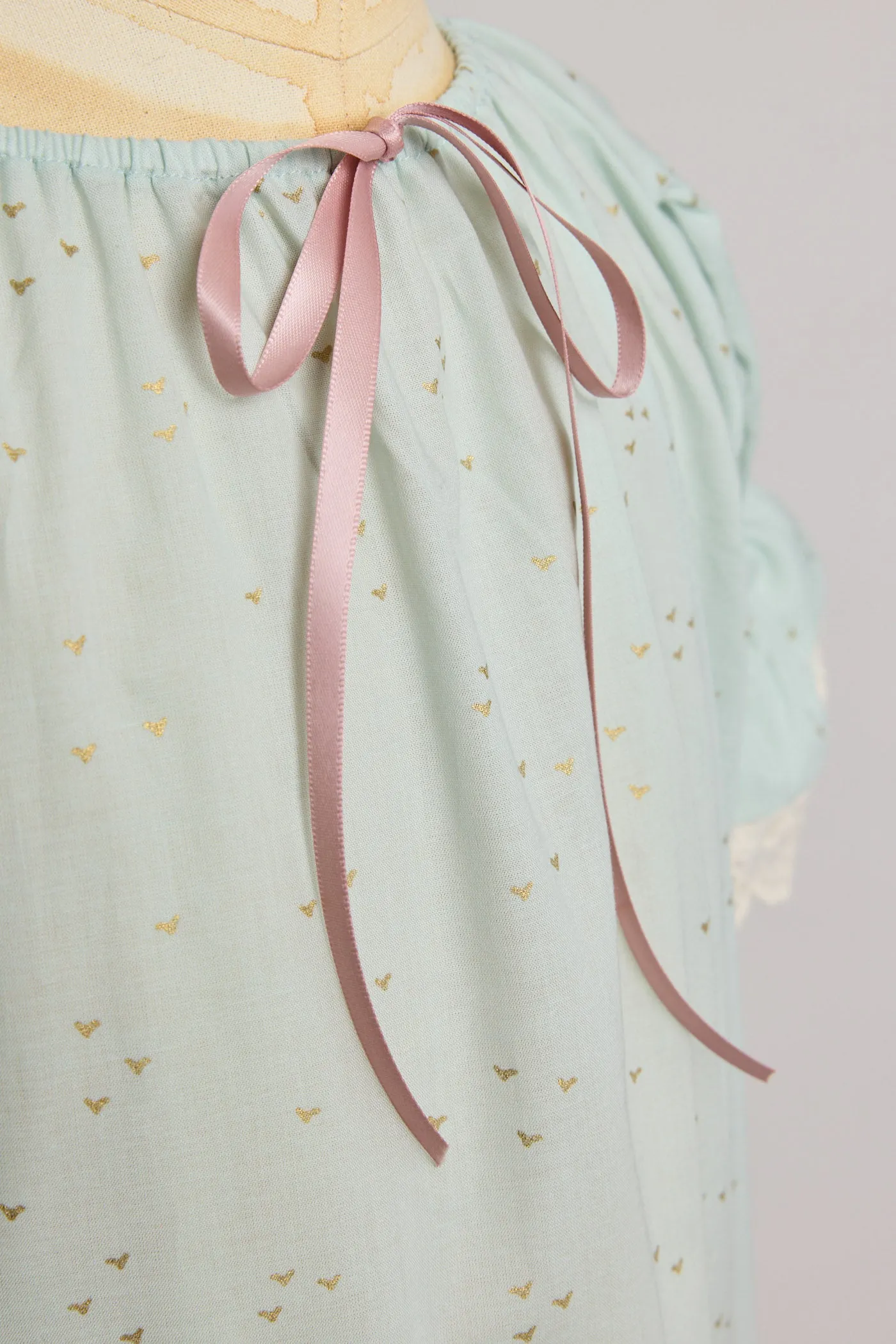 Moon Night Dress In Mint Gold Hearts