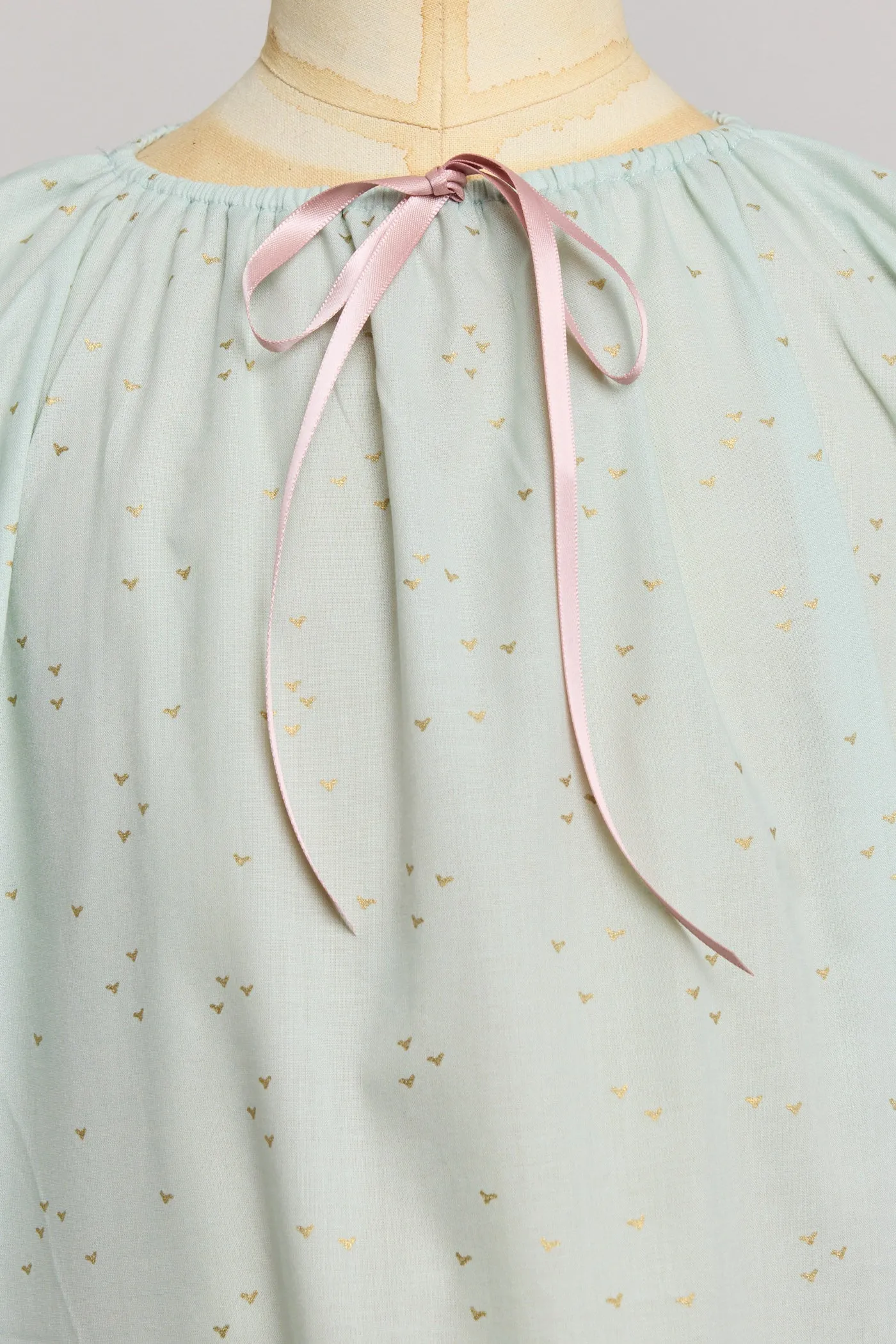 Moon Night Dress In Mint Gold Hearts