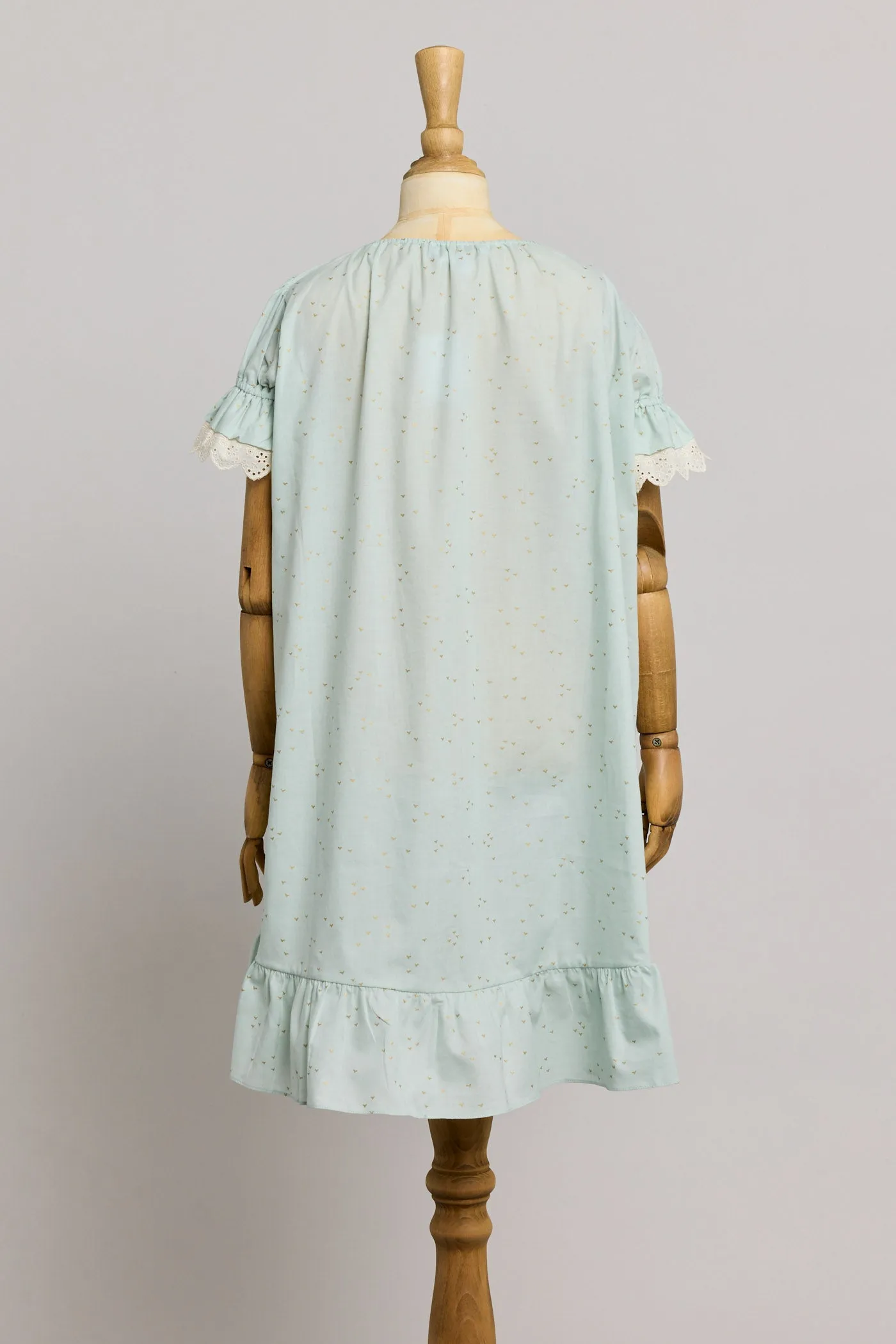 Moon Night Dress In Mint Gold Hearts