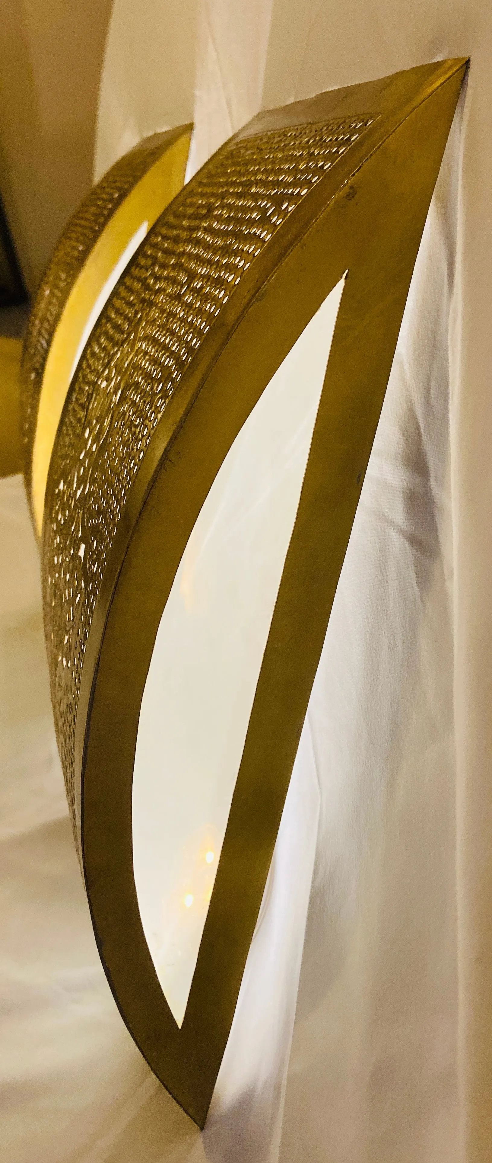 Moroccan Wall Sconce or Lantern in Gold Brass, a Pair