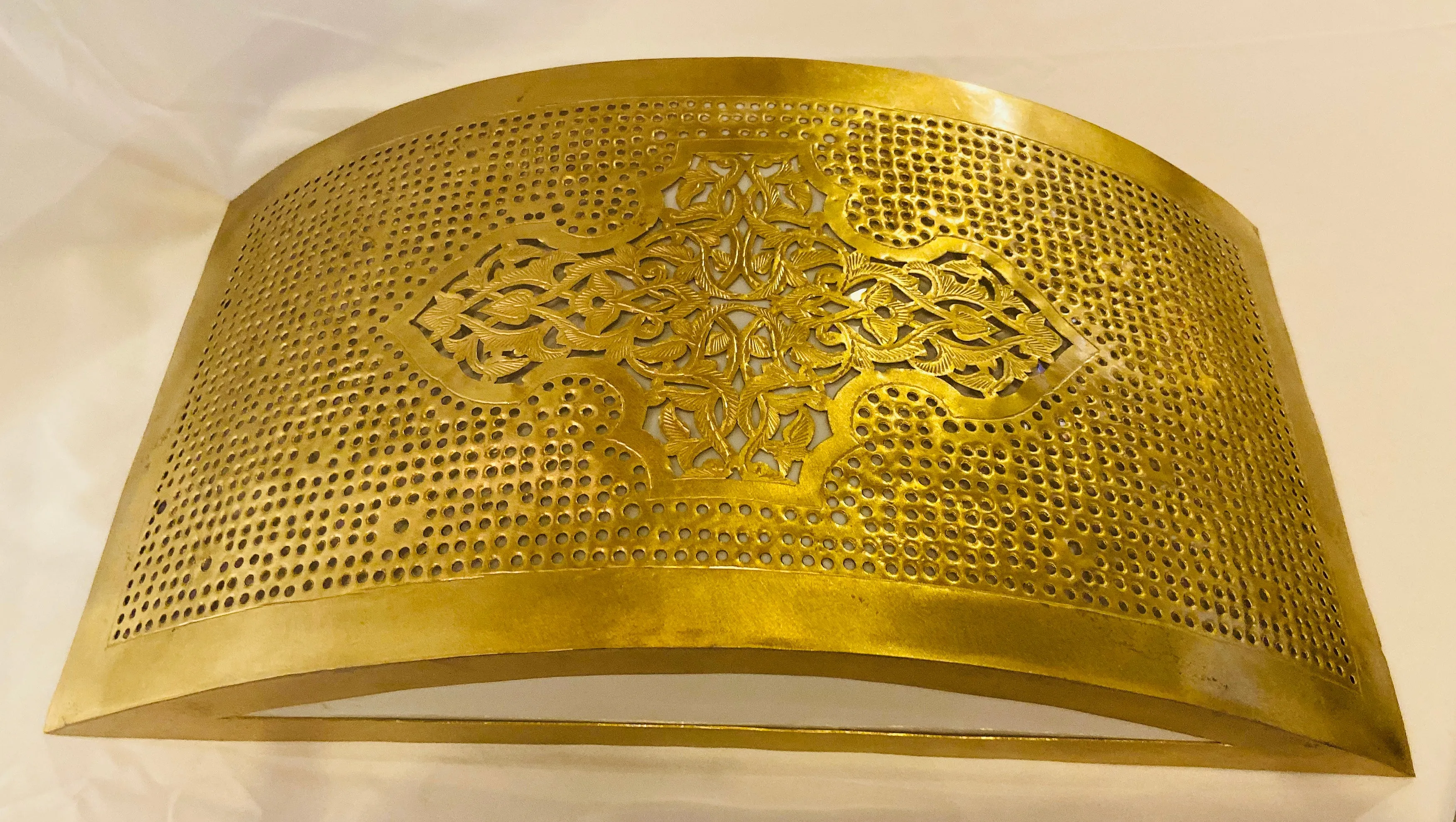 Moroccan Wall Sconce or Lantern in Gold Brass, a Pair