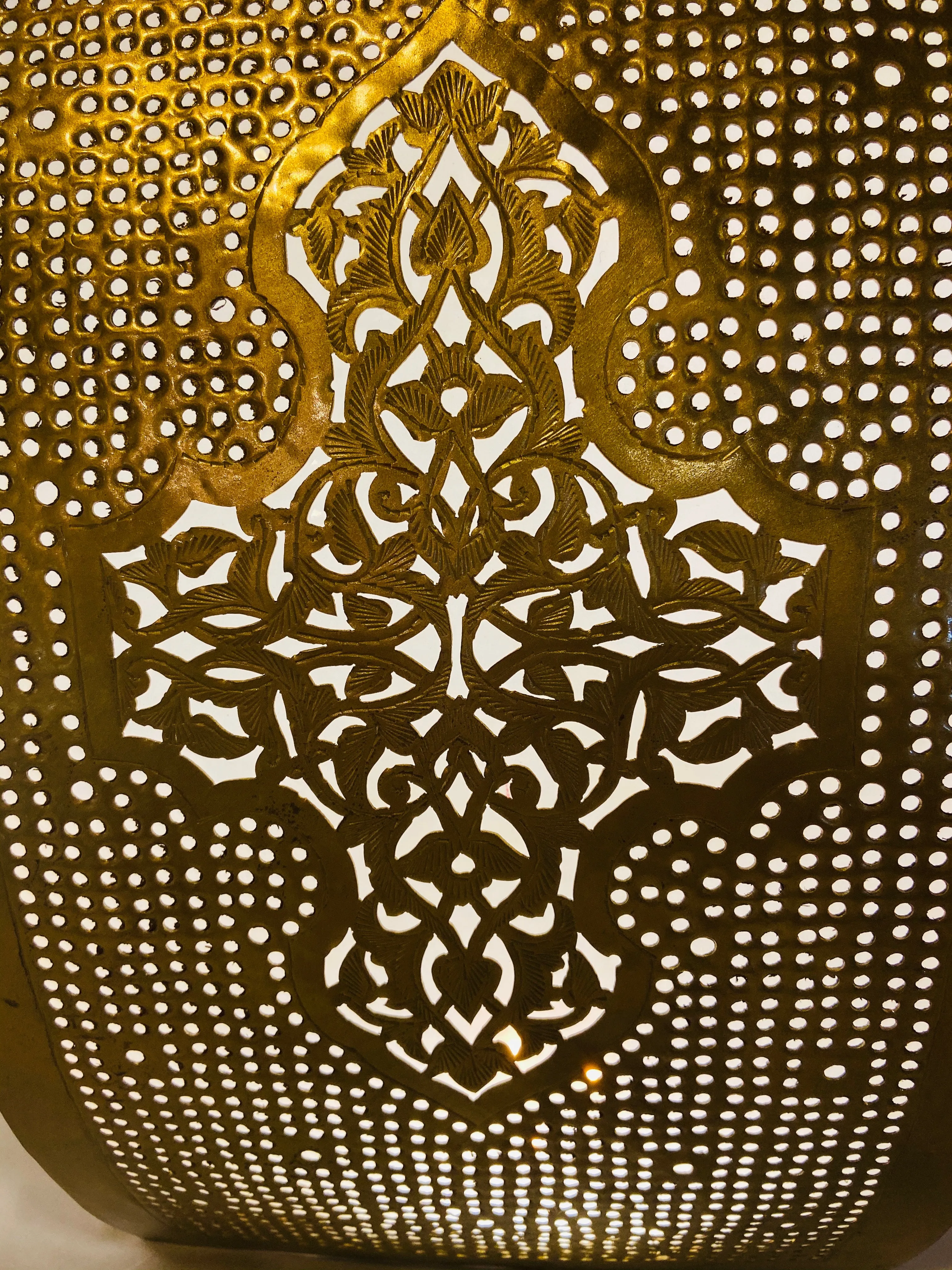 Moroccan Wall Sconce or Lantern in Gold Brass, a Pair
