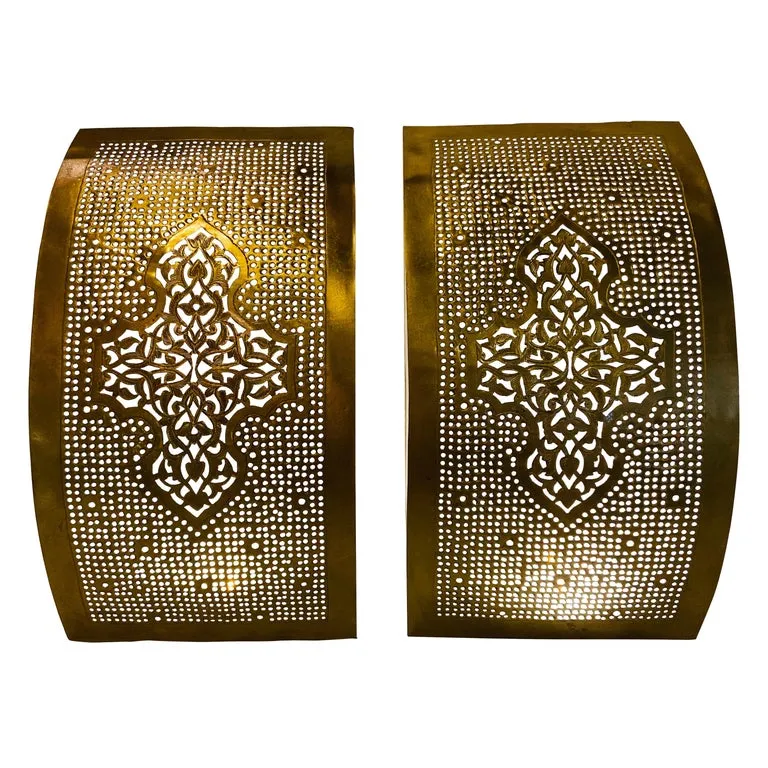 Moroccan Wall Sconce or Lantern in Gold Brass, a Pair
