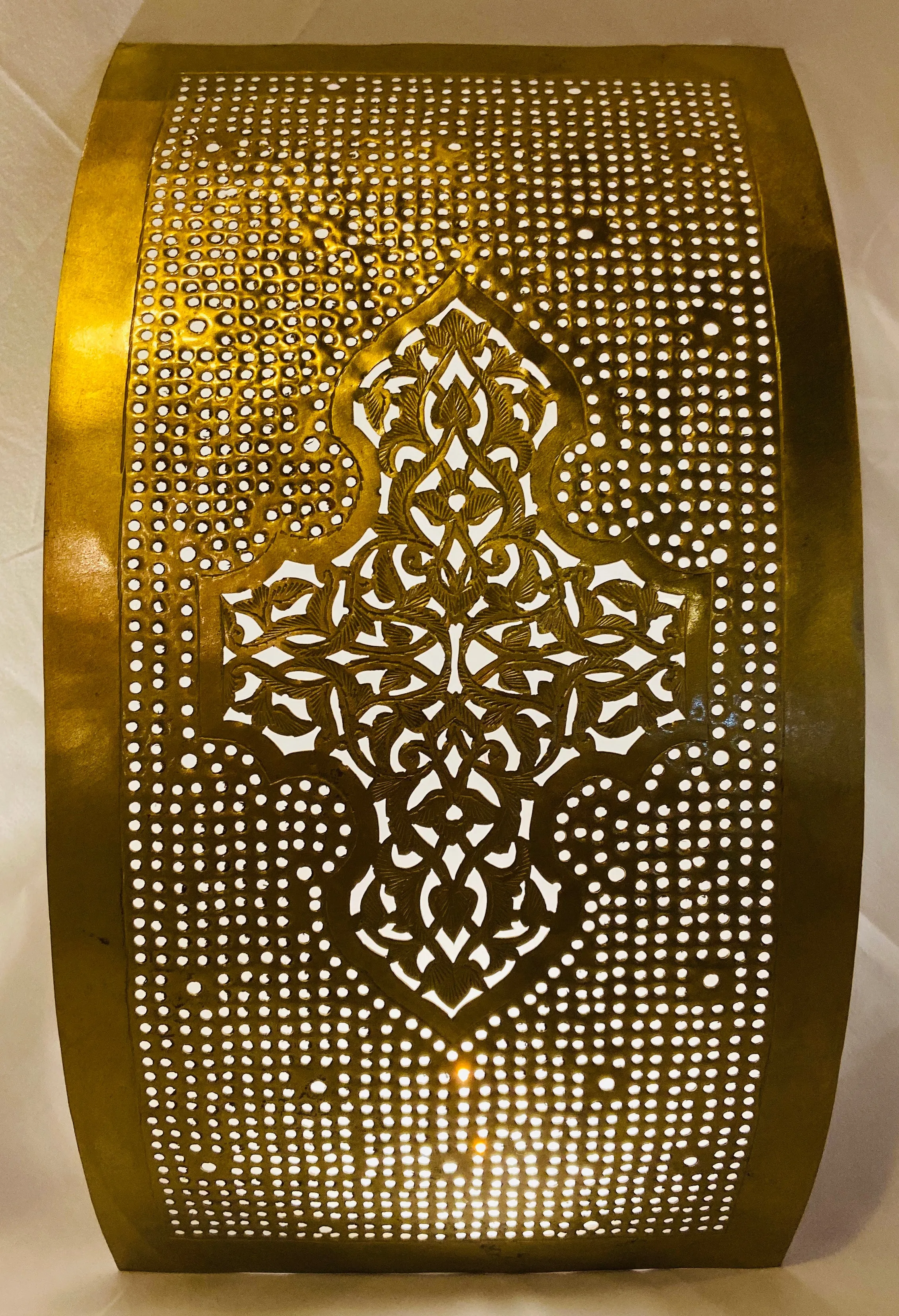 Moroccan Wall Sconce or Lantern in Gold Brass, a Pair