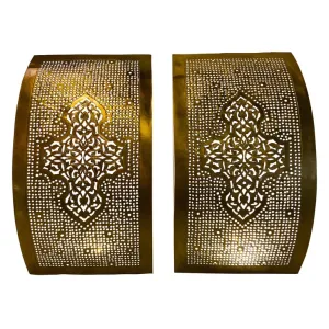 Moroccan Wall Sconce or Lantern in Gold Brass, a Pair