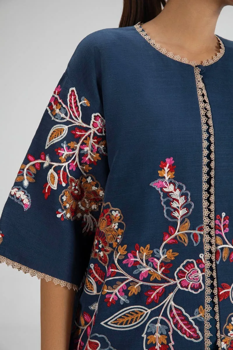 Navy Blue Front Open Jacket Luxury Pret Pakistani Salwar Kameez