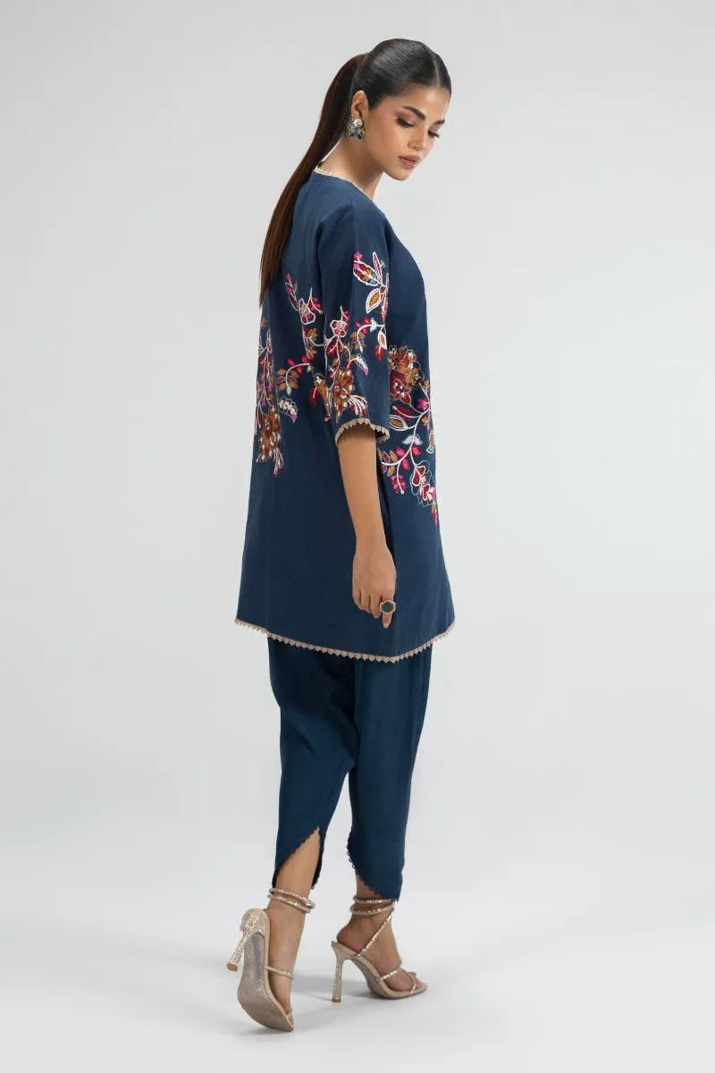 Navy Blue Front Open Jacket Luxury Pret Pakistani Salwar Kameez