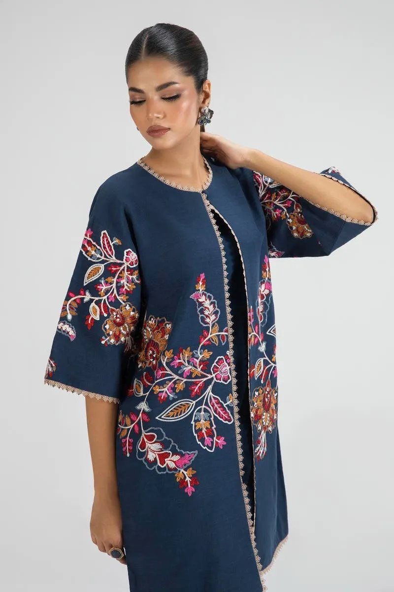 Navy Blue Front Open Jacket Luxury Pret Pakistani Salwar Kameez