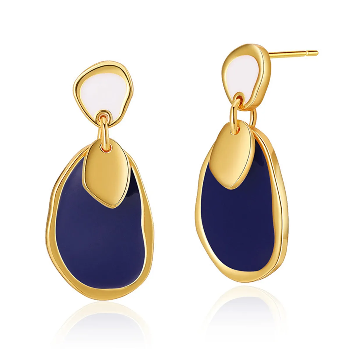 Navy Enamel & 18K Gold-Plated Irregular Drop Earrings