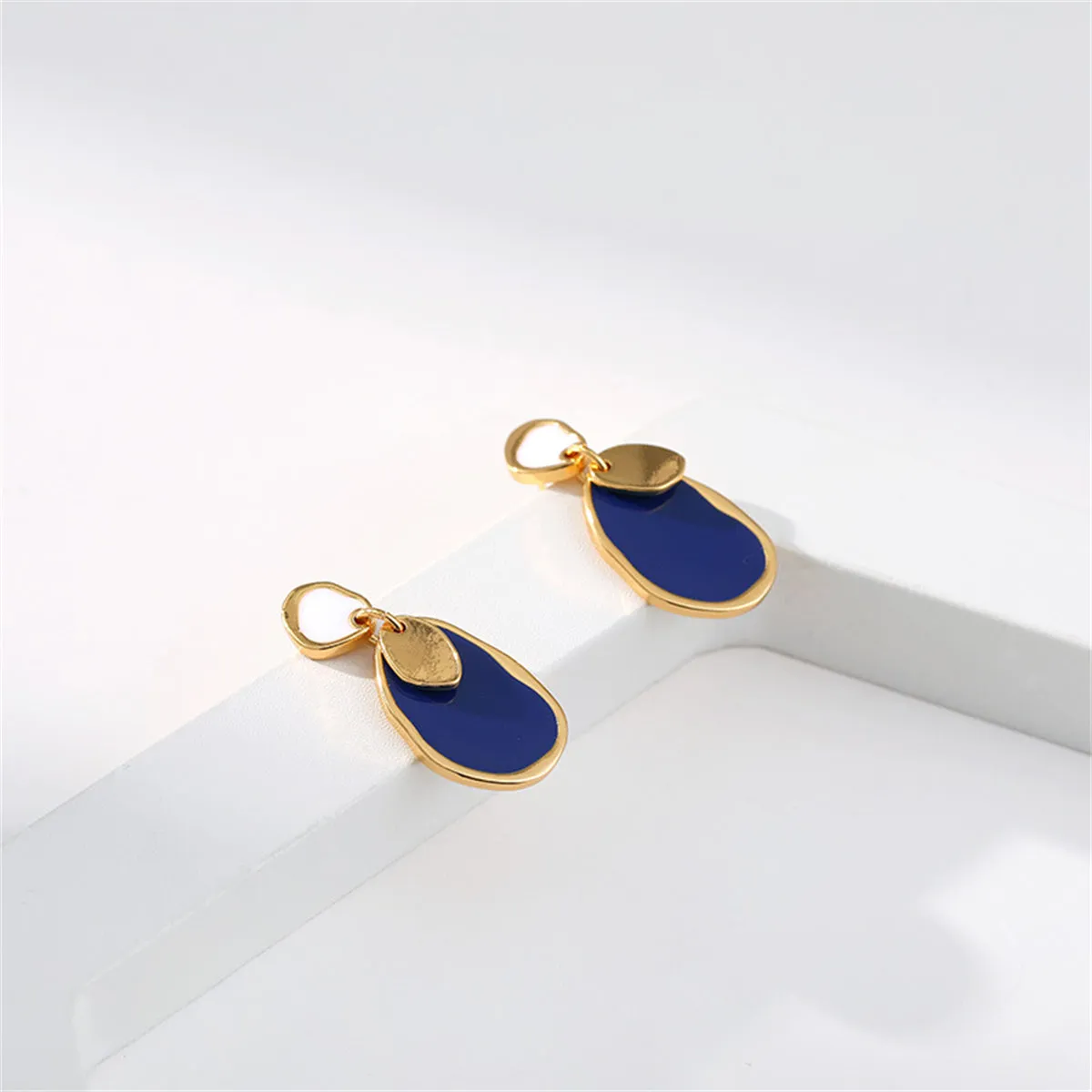 Navy Enamel & 18K Gold-Plated Irregular Drop Earrings