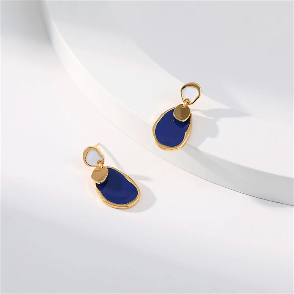 Navy Enamel & 18K Gold-Plated Irregular Drop Earrings