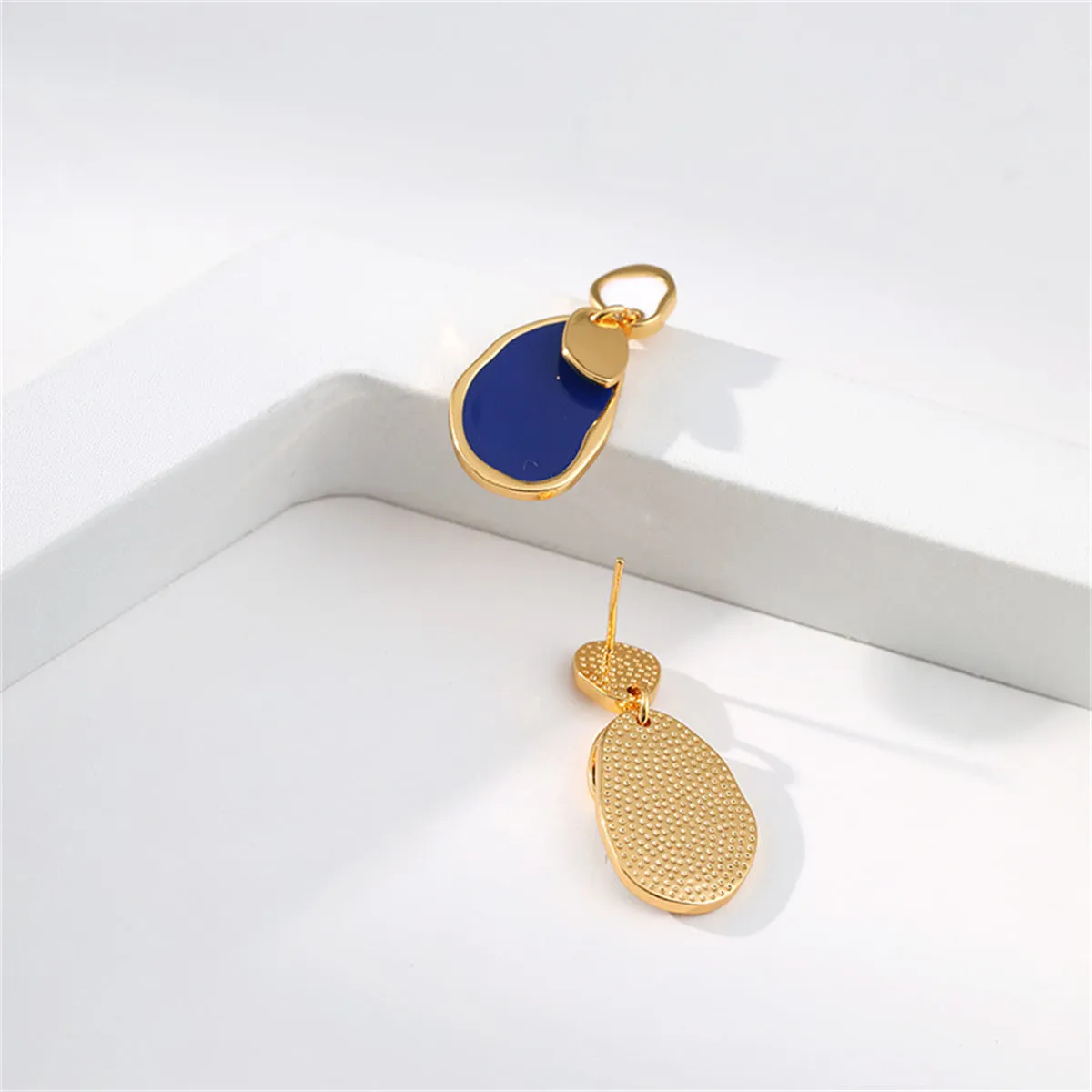 Navy Enamel & 18K Gold-Plated Irregular Drop Earrings
