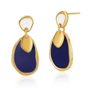 Navy Enamel & 18K Gold-Plated Irregular Drop Earrings