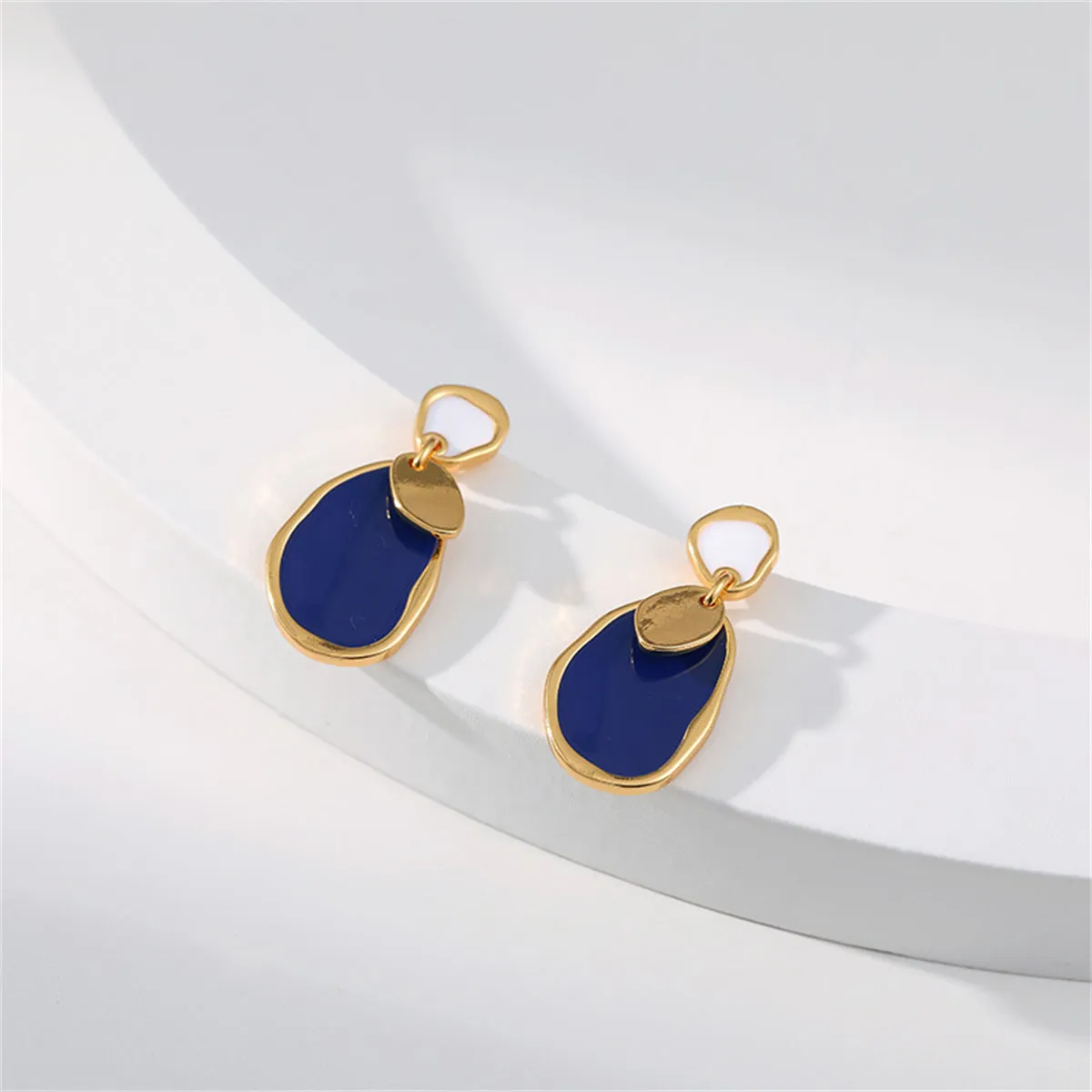 Navy Enamel & 18K Gold-Plated Irregular Drop Earrings