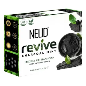 NEUD Revive Charcoal Mint Luxury Artisan pH-Balanced Vegan Handmade Soap 125g with Tea Tree Oil, Peppermint, Eucalyptus, Khus