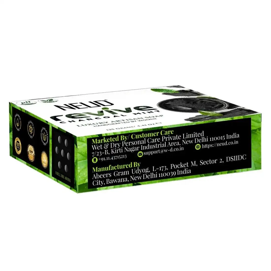 NEUD Revive Charcoal Mint Luxury Artisan pH-Balanced Vegan Handmade Soap 125g with Tea Tree Oil, Peppermint, Eucalyptus, Khus