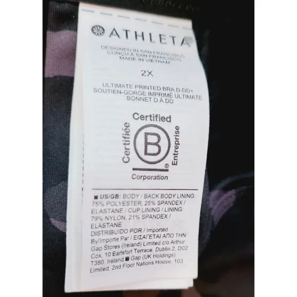 New Athleta Ultimate Printed Sports Bra D-DD, Black Camo SIZE 2X