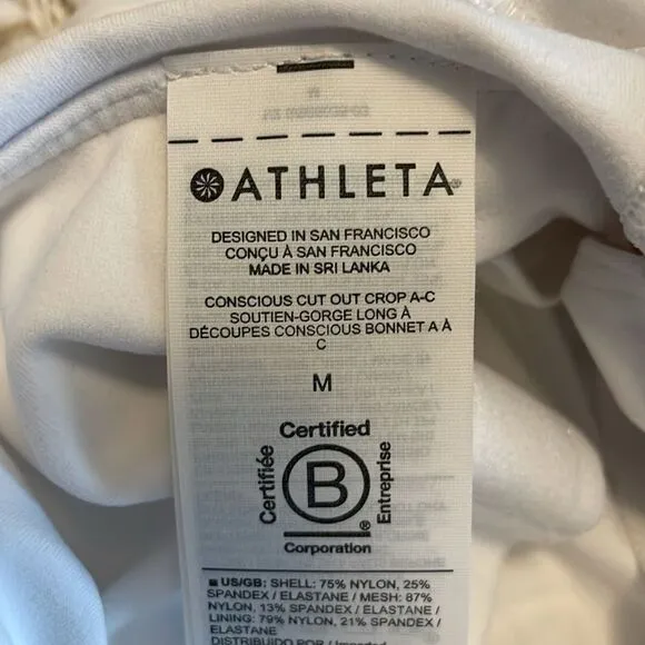 New Athleta White Conscious Cut Out Crop Sports Bra